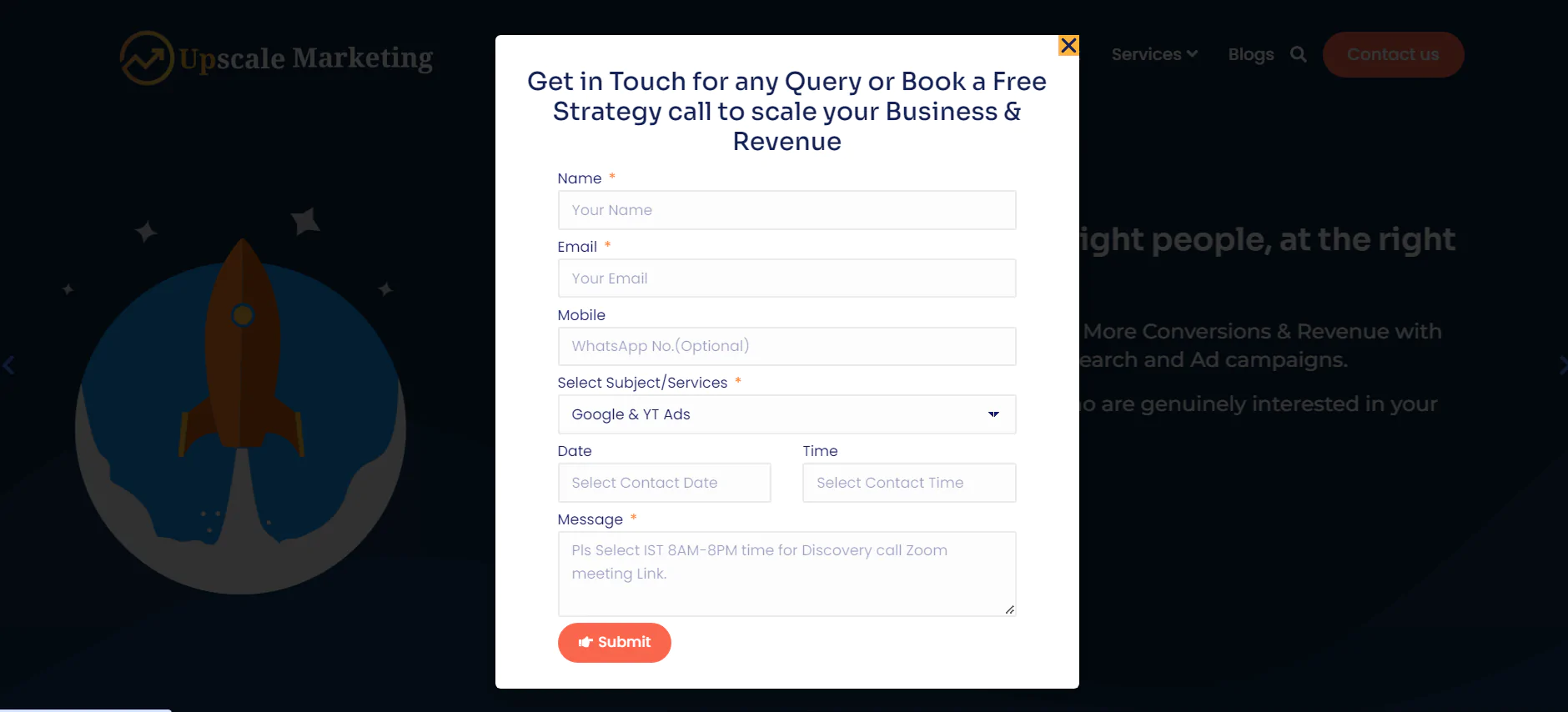 Funnel Website Contact Form layout